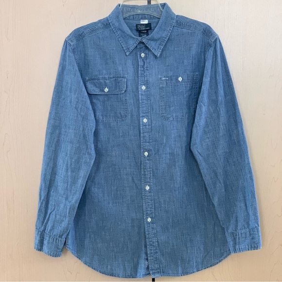 Polo Ralph Lauren Men's Long Sleeve Button Up Blue Denim Cotton Shirt XL (18-20) - Picture 1 of 15